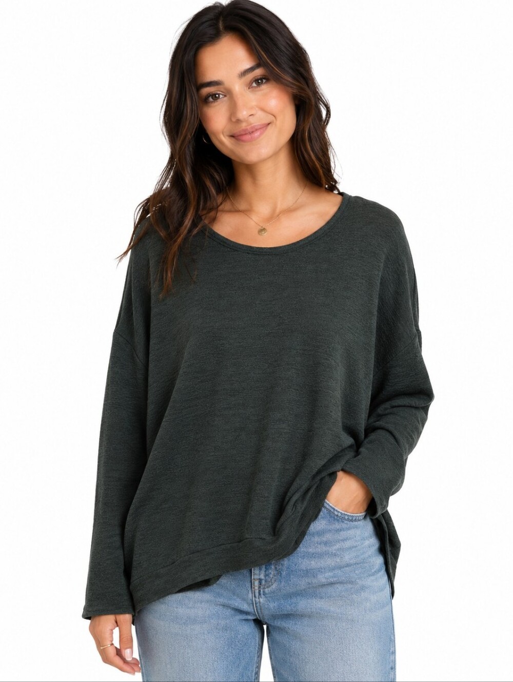 Wilfred Free Dark Green Textured Dolman Sleeve Sweater Top Size M